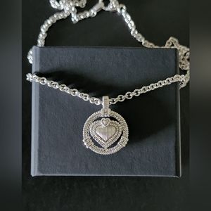 JUDITH RIPKA Designer JR 925 Sterling Silver DIAMOND Heart Pendant Rolo Necklace